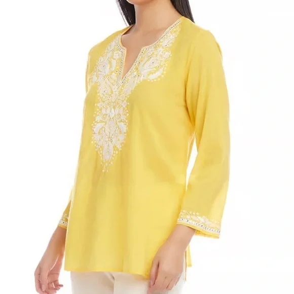 Karen Kane 💯 cotton voile tunic top. Embroidery.3/4 length sleeves. Size M. - Picture 3 of 5